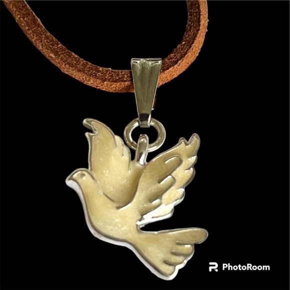 Silver White Dove Bird Pendant Necklace Plated 18-19" Enamel Holy Spirit Peace - Picture 2 of 9